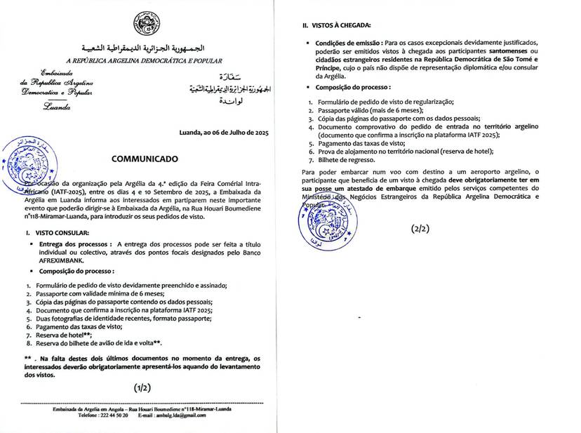 Notice on Visa Issuance for Participation in IATF-2025 in Algeria